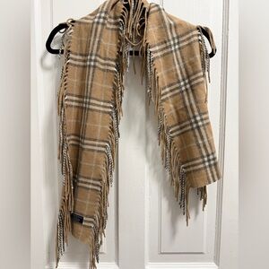 Burberry Cashmere Tan and Black Checkered Scarf